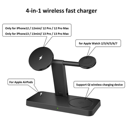15W 4 in 1 Wireless Charger Stand Compatible with Iphone 15 14 13 12 11 Pro X Xs Max Xr 8 Apple Watch 9 8 7 6 5 4 3 2 Apple Airpods