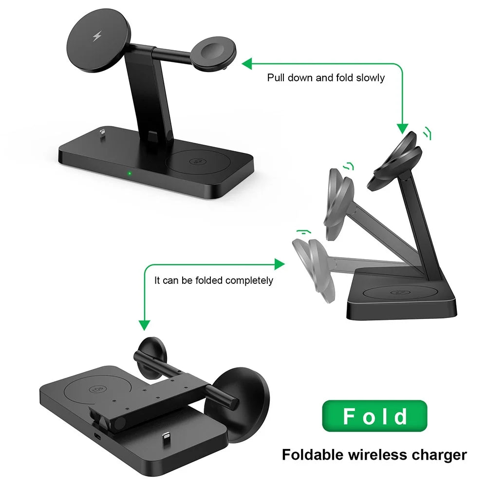 15W 4 in 1 Wireless Charger Stand Compatible with Iphone 15 14 13 12 11 Pro X Xs Max Xr 8 Apple Watch 9 8 7 6 5 4 3 2 Apple Airpods